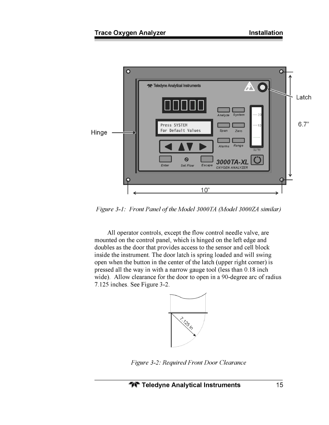 Teledyne 3000ZA operating instructions Trace Oxygen Analyzer Installation 