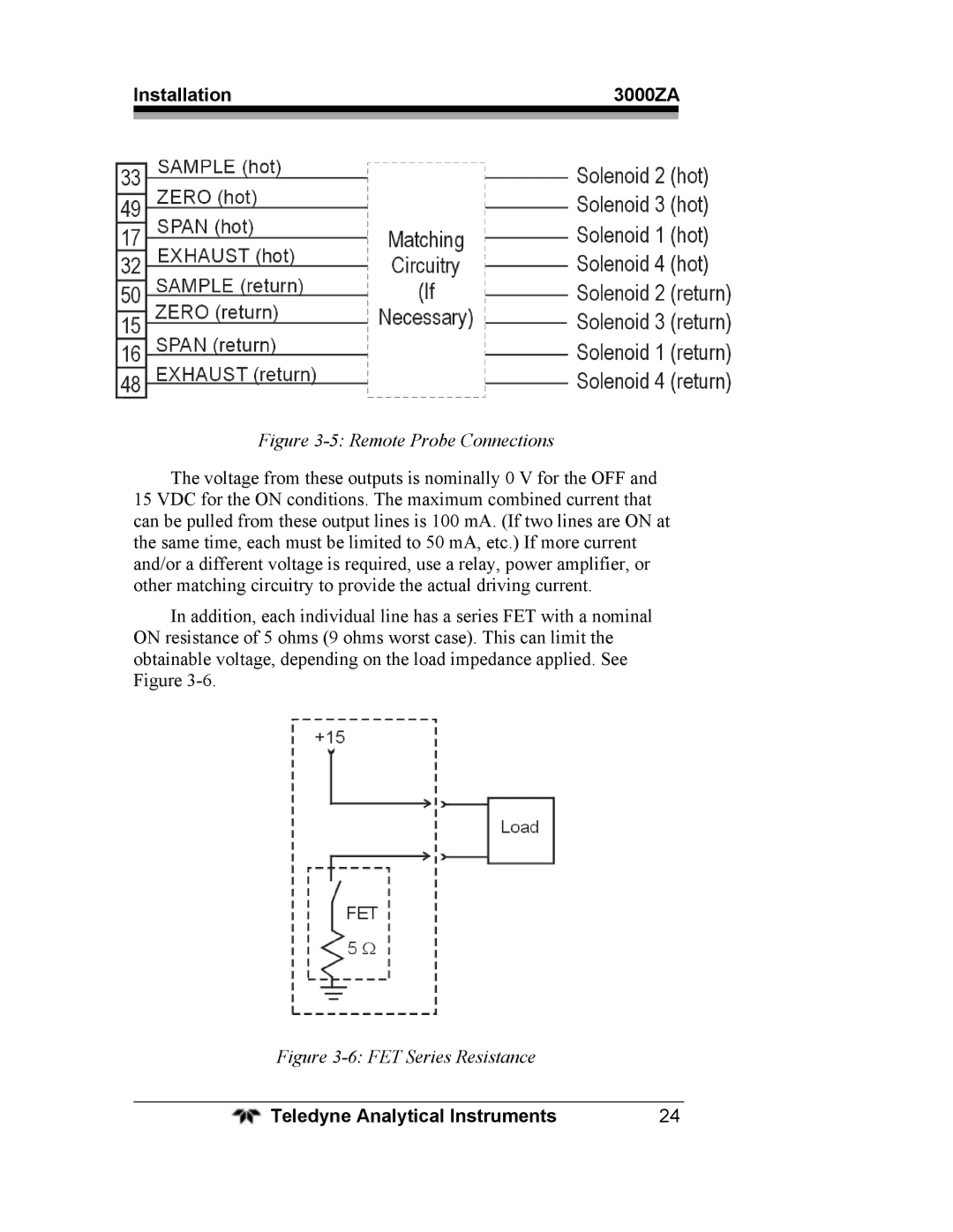 Teledyne 3000ZA operating instructions Remote Probe Connections 