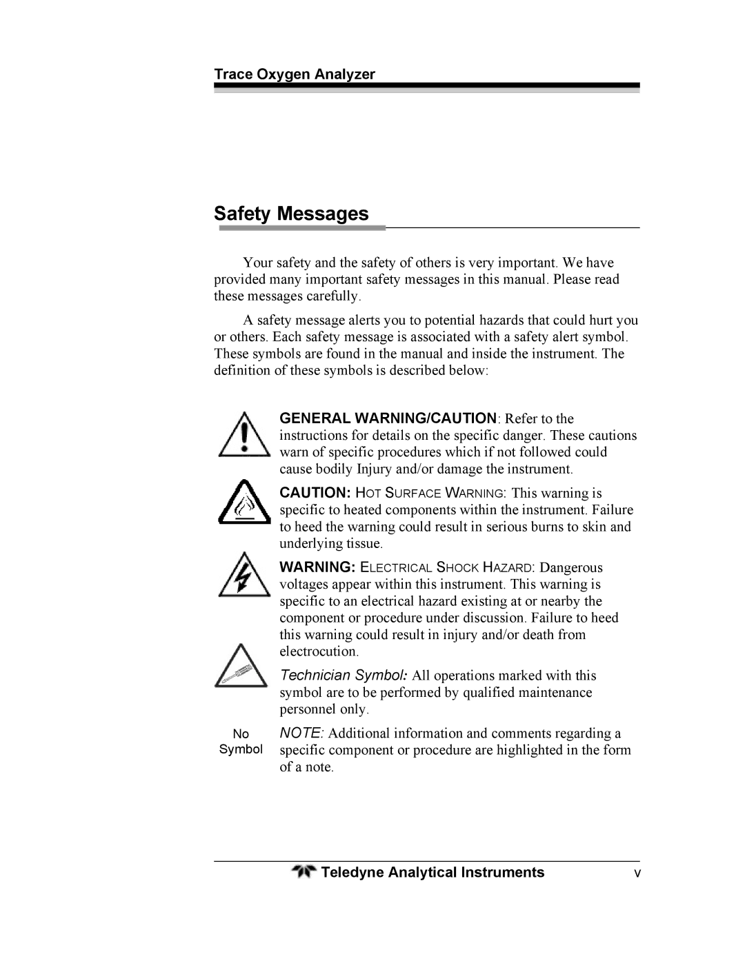 Teledyne 3000ZA operating instructions Safety Messages 