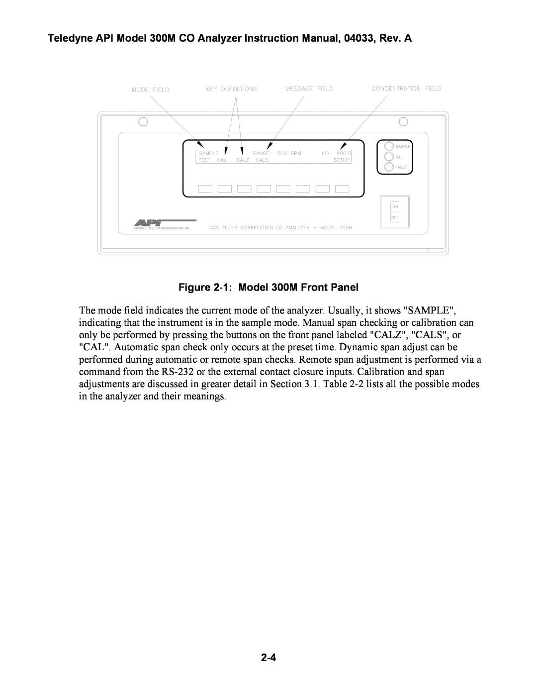 Teledyne instruction manual 1 Model 300M Front Panel 