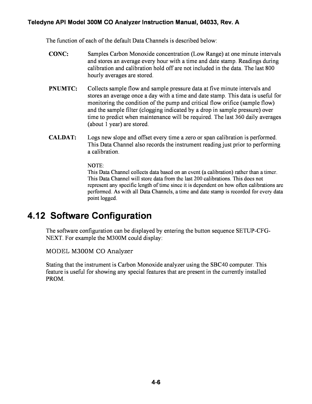 Teledyne 300M instruction manual Software Configuration 