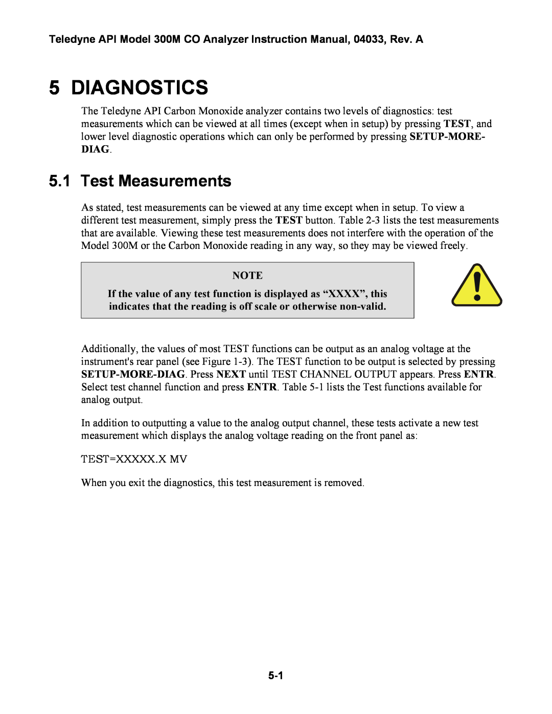 Teledyne 300M instruction manual Diagnostics, Test Measurements 