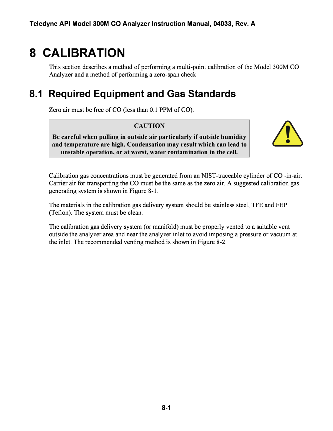 Teledyne 300M instruction manual Calibration, Required Equipment and Gas Standards 