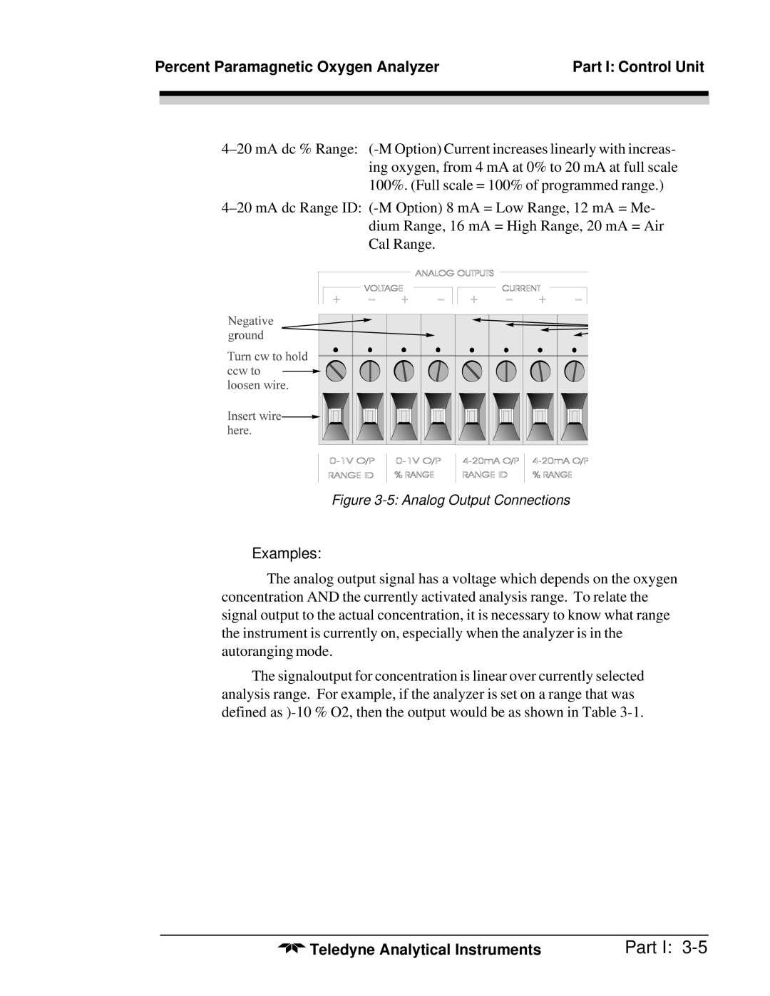 Teledyne 3010MB operating instructions Examples, Analog Output Connections 