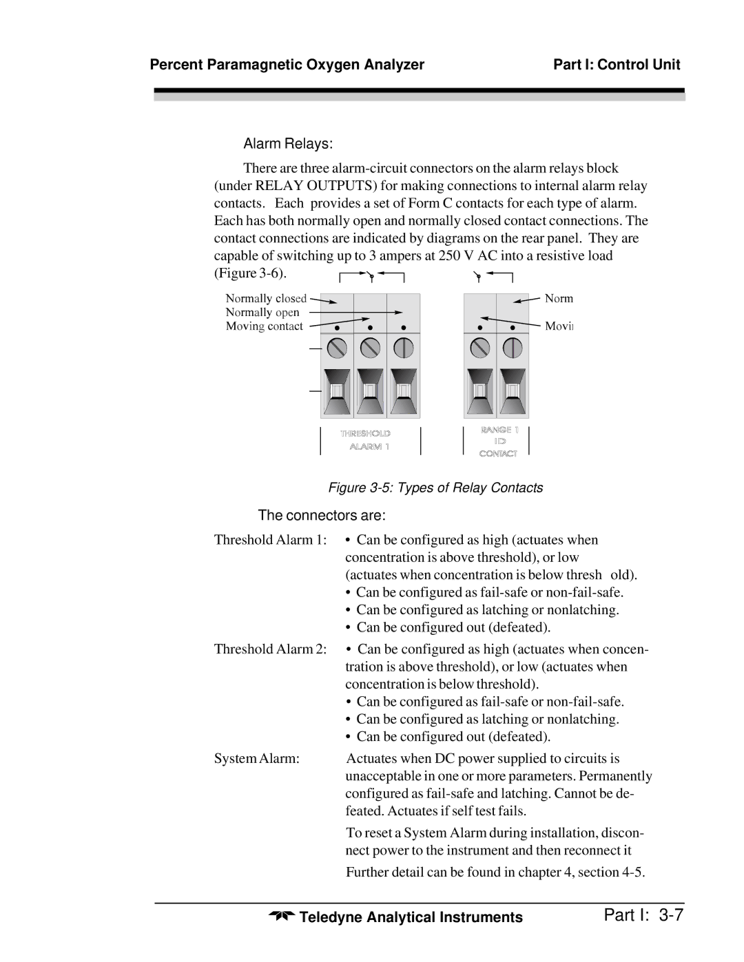 Teledyne 3010MB operating instructions Alarm Relays, Connectors are 