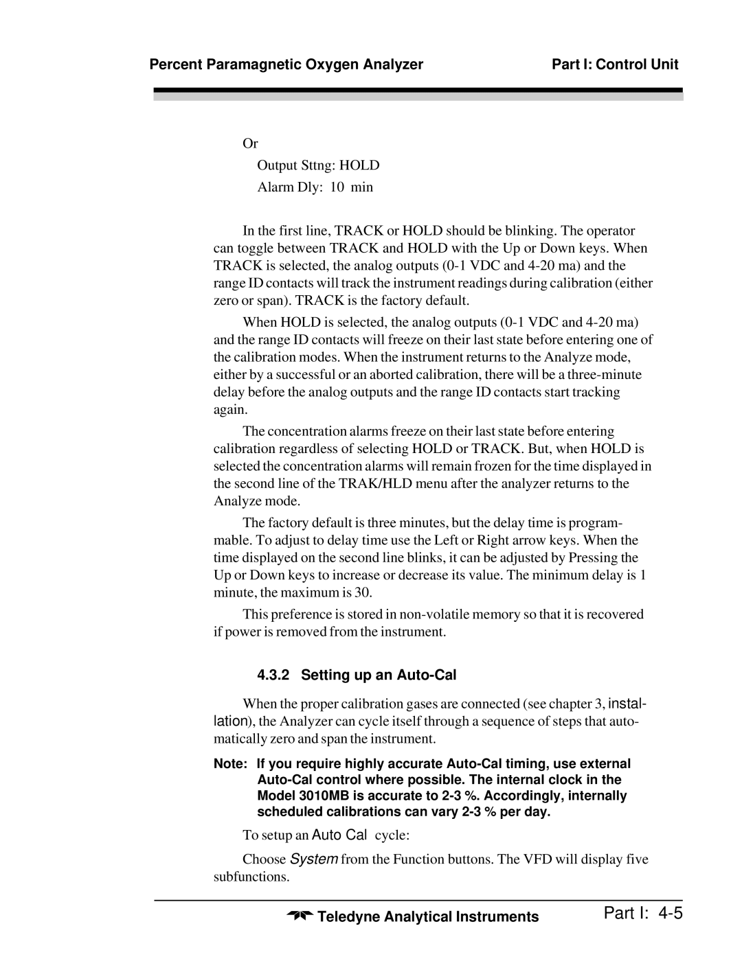 Teledyne 3010MB operating instructions Setting up an Auto-Cal 