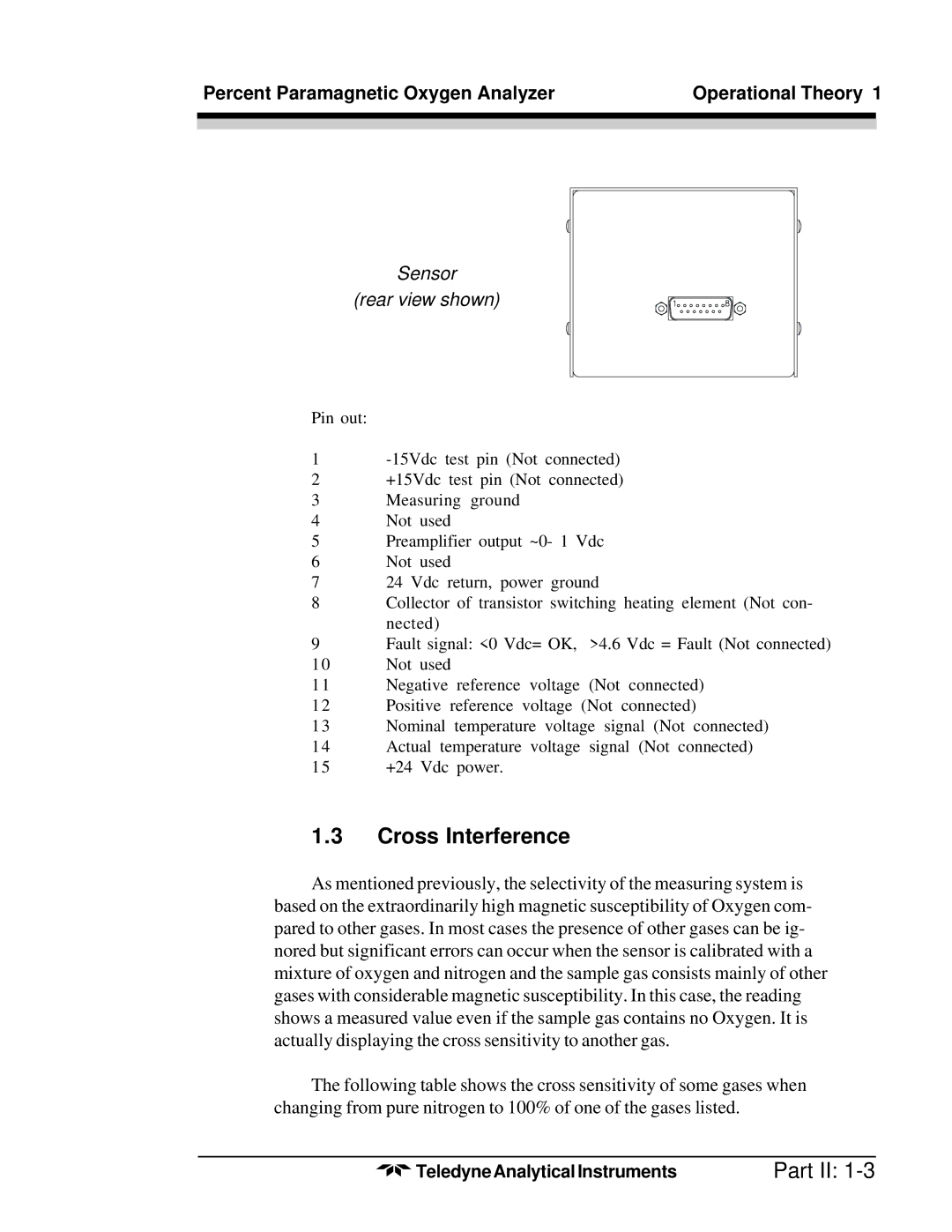 Teledyne 3010MB operating instructions Cross Interference, Sensor Rear view shown 