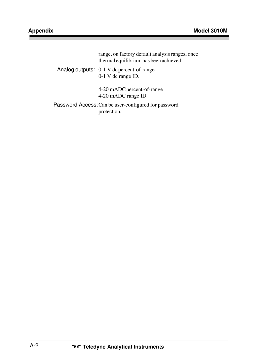 Teledyne 3010MB operating instructions Appendix Model 3010M 