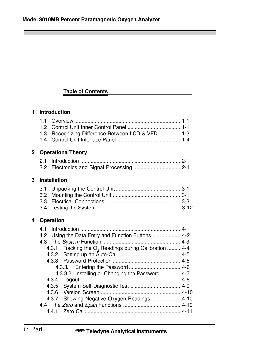 Teledyne 3010MB operating instructions Ii Part, Operational Theory, Installation 