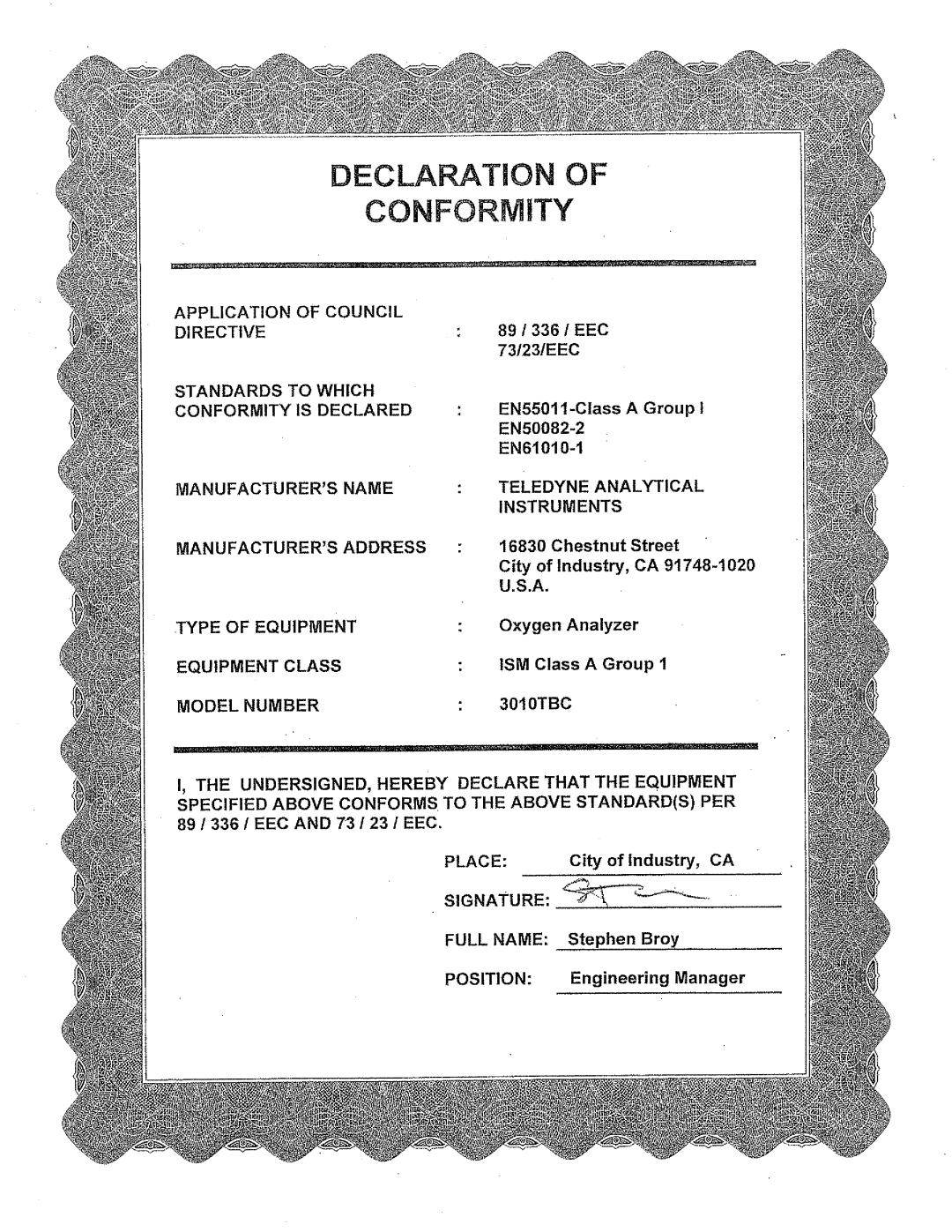 Teledyne 3010TBC manual 