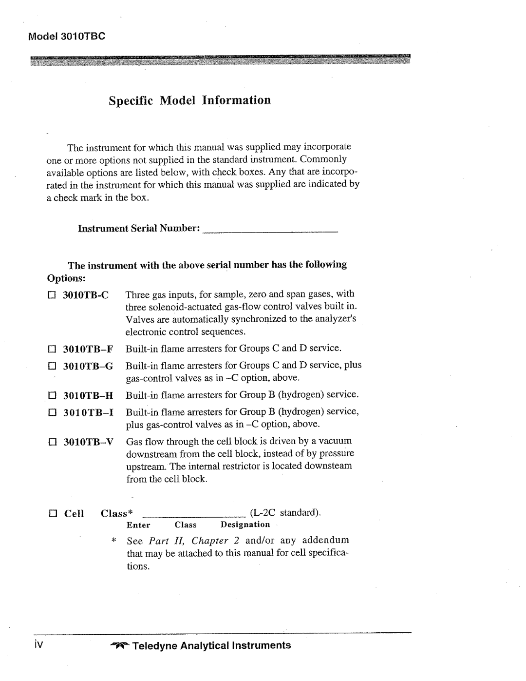 Teledyne 3010TBC manual 