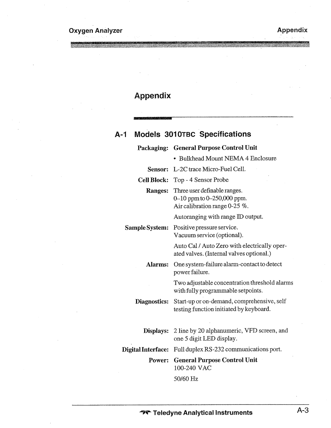 Teledyne 3010TBC manual 