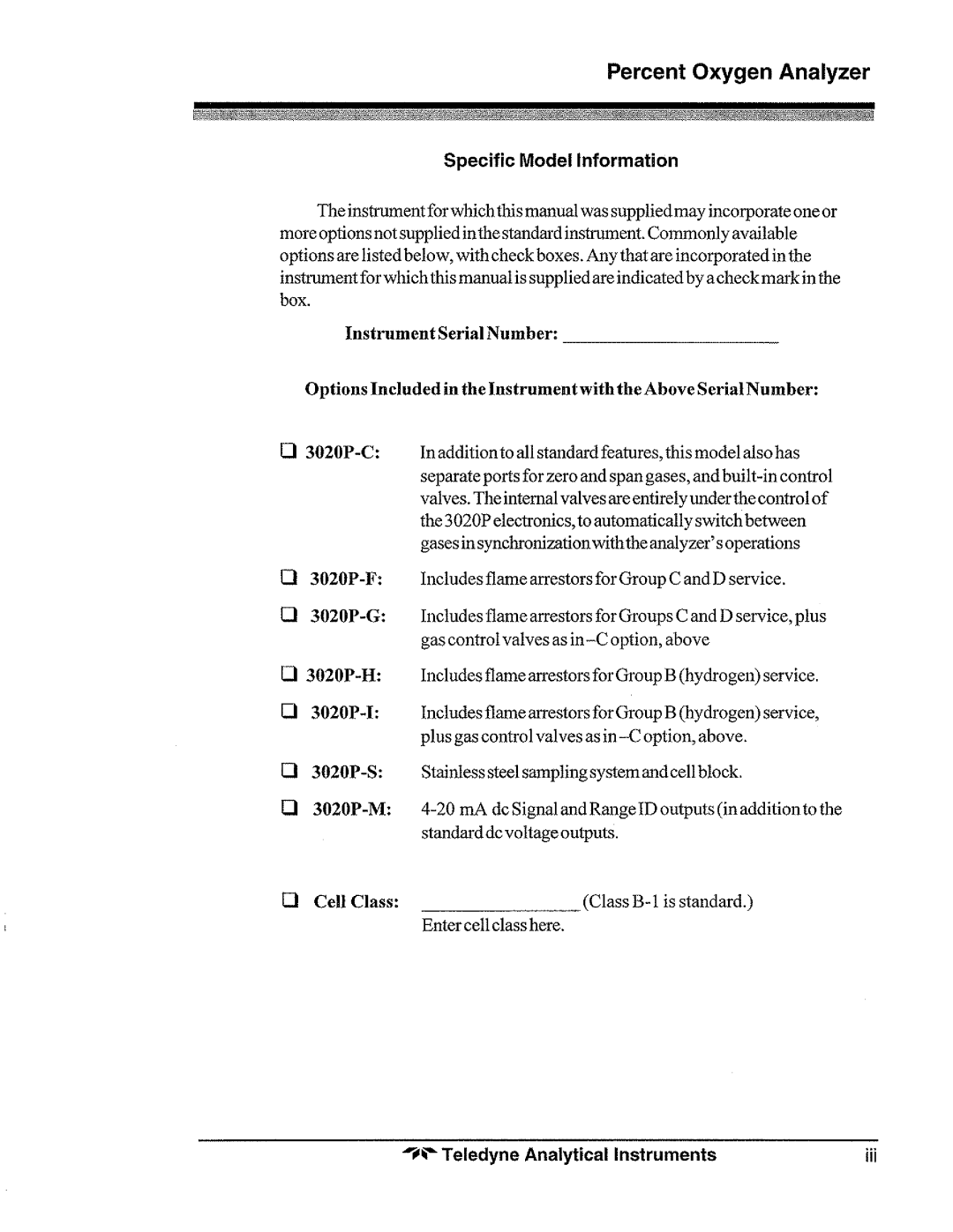 Teledyne 3020P manual 