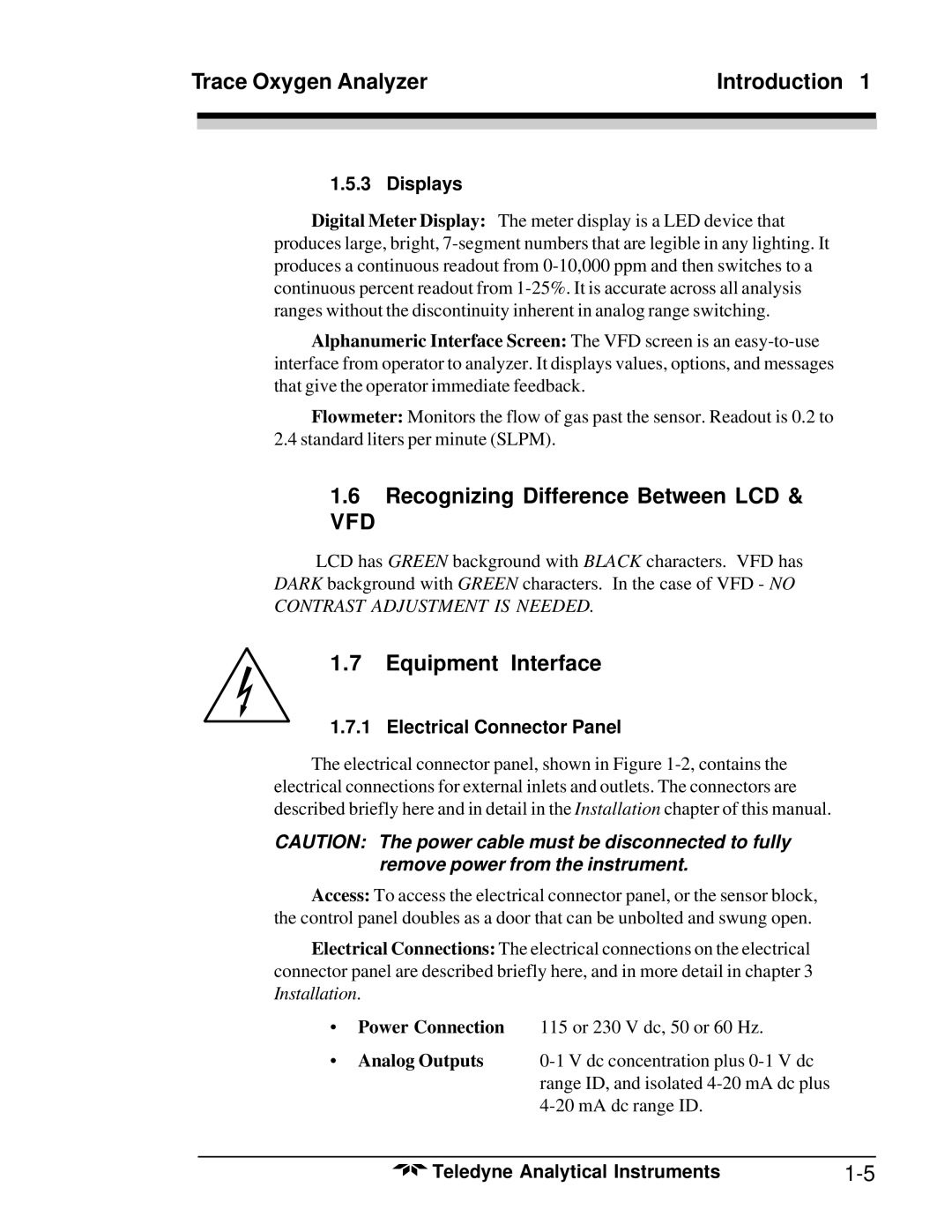 Teledyne 3020T Recognizing Difference Between LCD, Equipment Interface, Displays, Electrical Connector Panel 