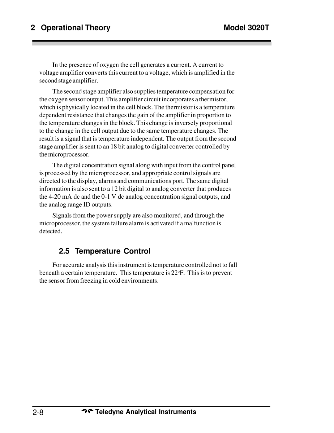 Teledyne 3020T operating instructions Temperature Control 