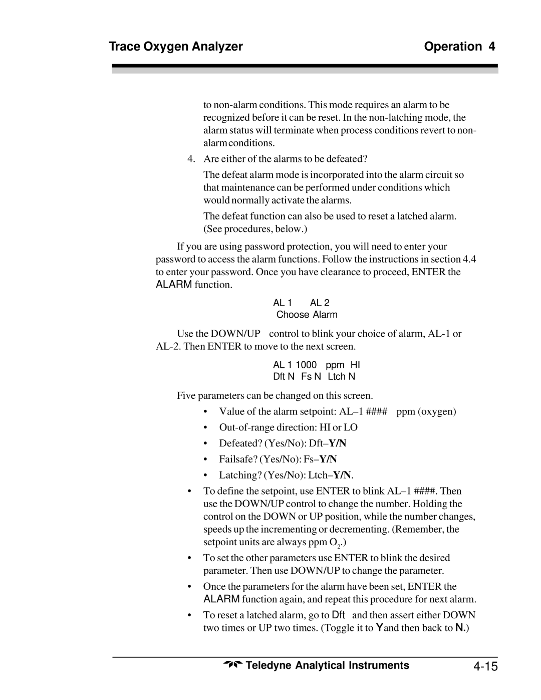 Teledyne 3020T operating instructions AL-1 AL-2 Choose Alarm 