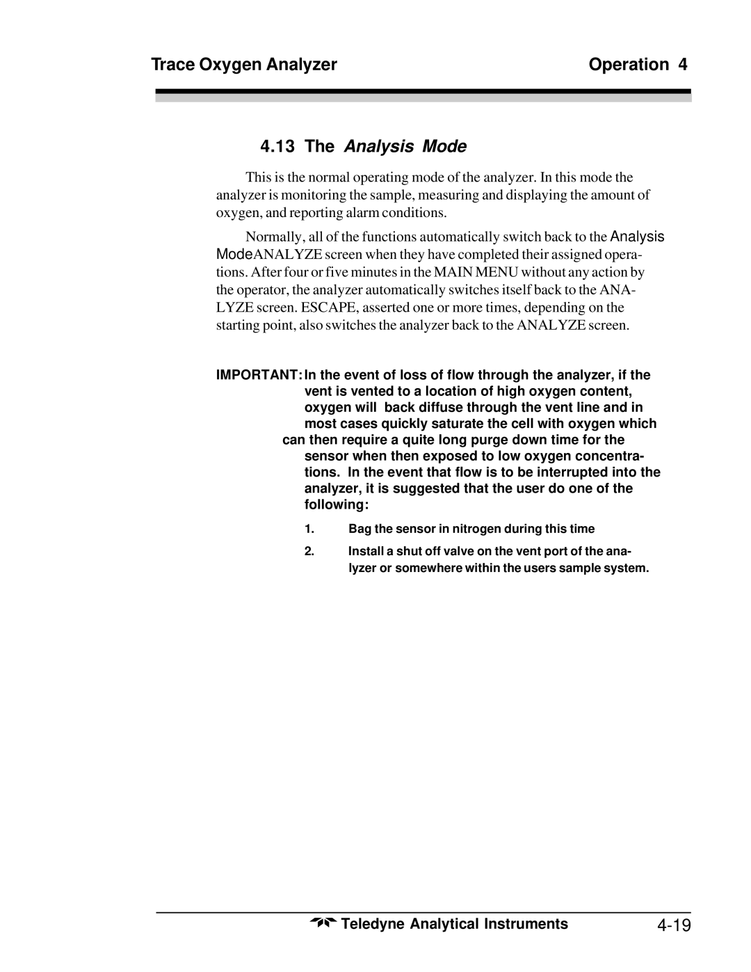 Teledyne 3020T operating instructions Analysis Mode 