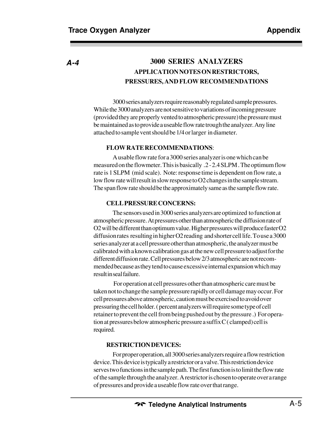 Teledyne 3020T operating instructions Series Analyzers 