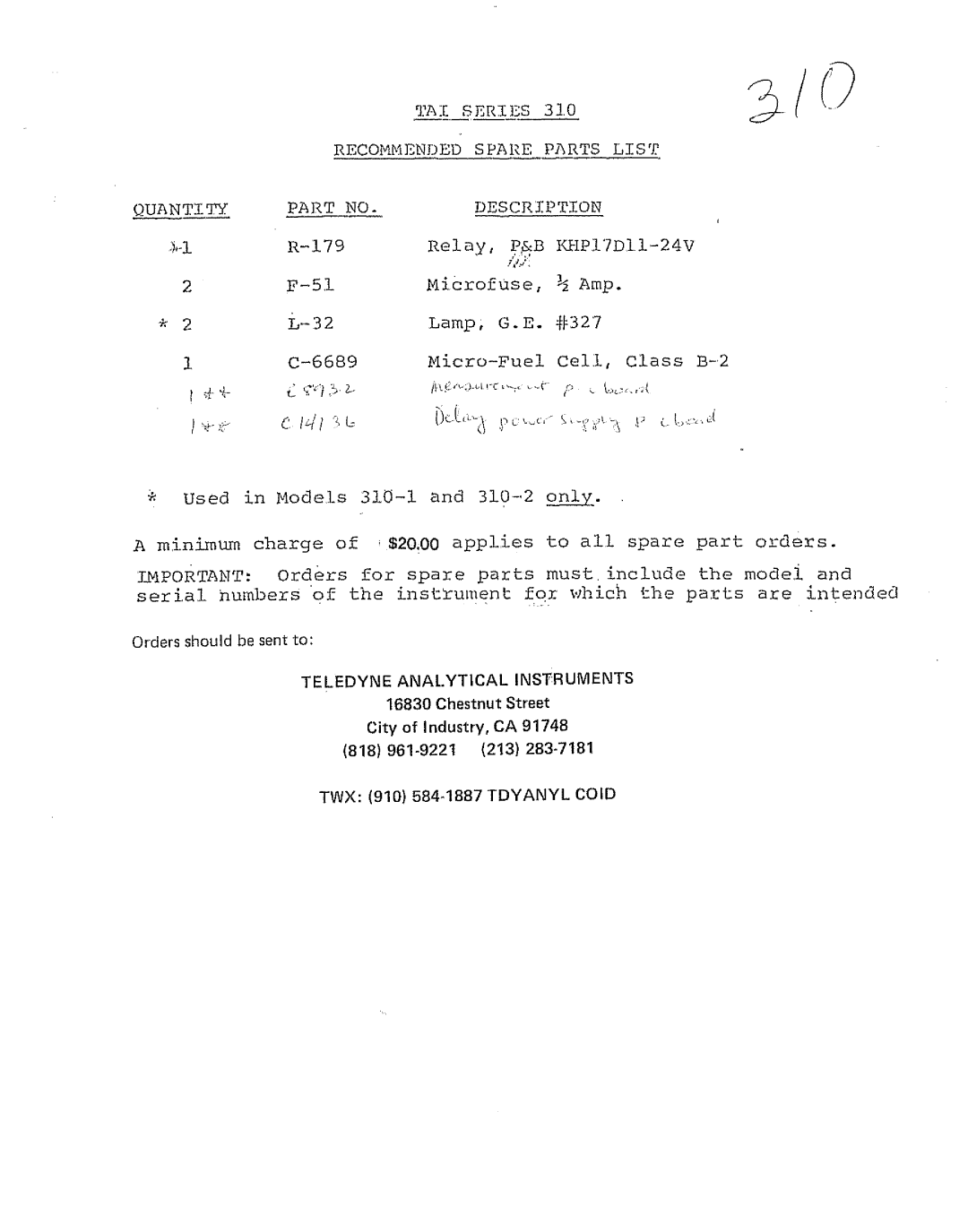 Teledyne 310 manual 