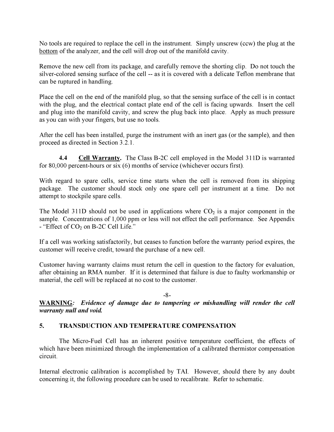 Teledyne 311-D instruction manual Transduction and Temperature Compensation 