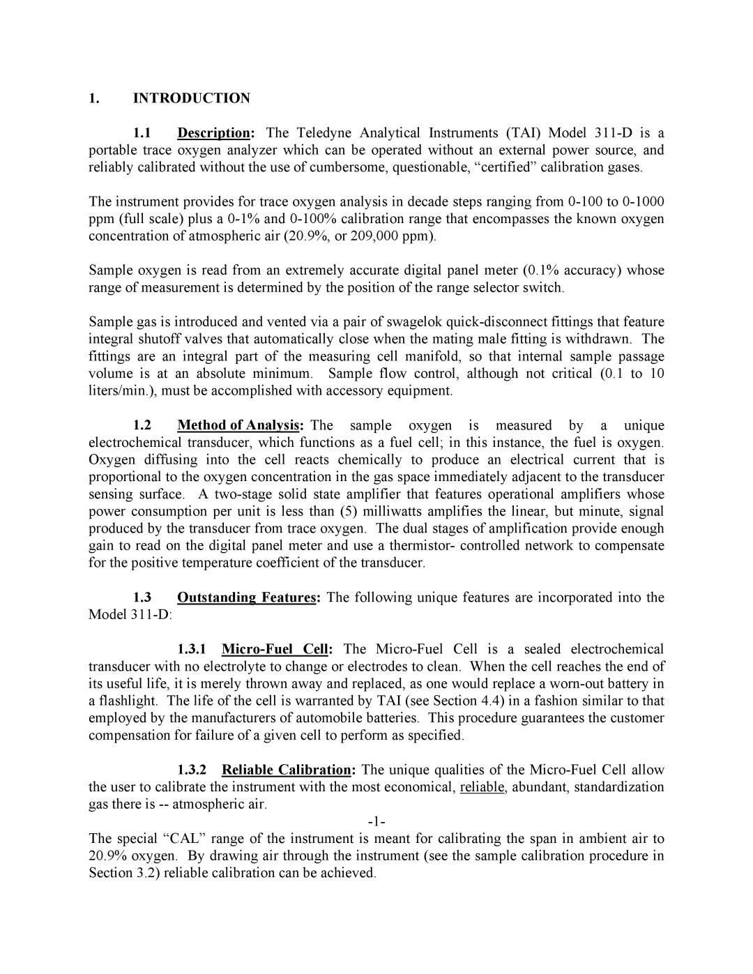 Teledyne 311-D instruction manual Introduction 