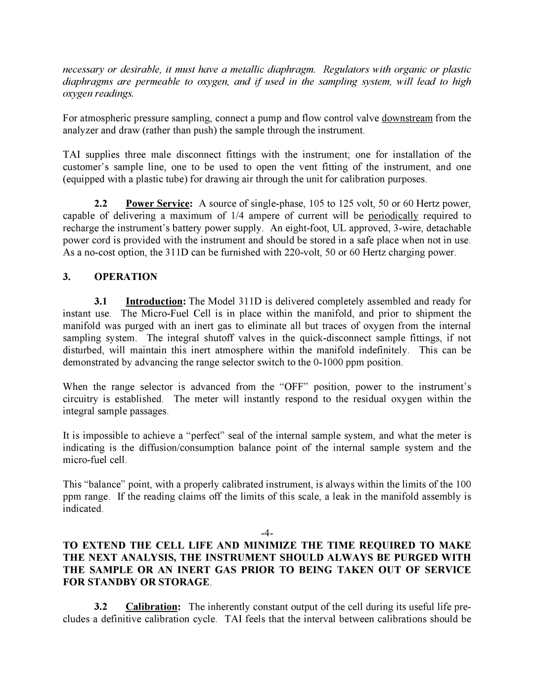 Teledyne 311-D instruction manual Operation 