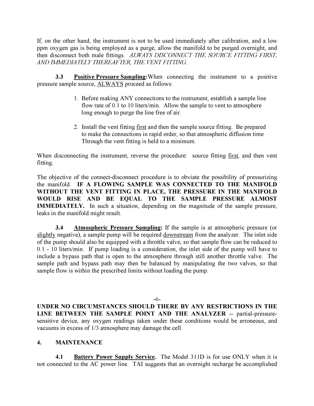 Teledyne 311-D instruction manual Maintenance 