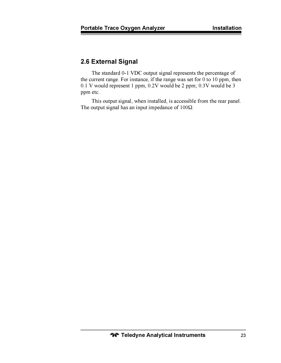 Teledyne 3110 operating instructions External Signal 