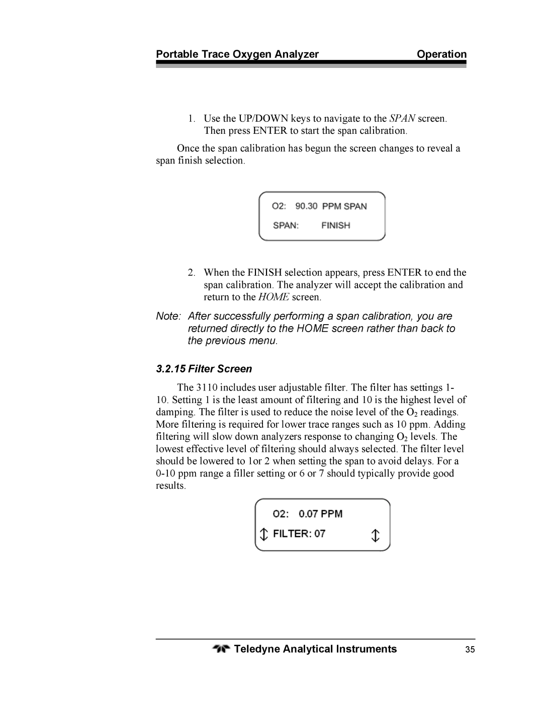 Teledyne 3110 operating instructions Filter Screen 