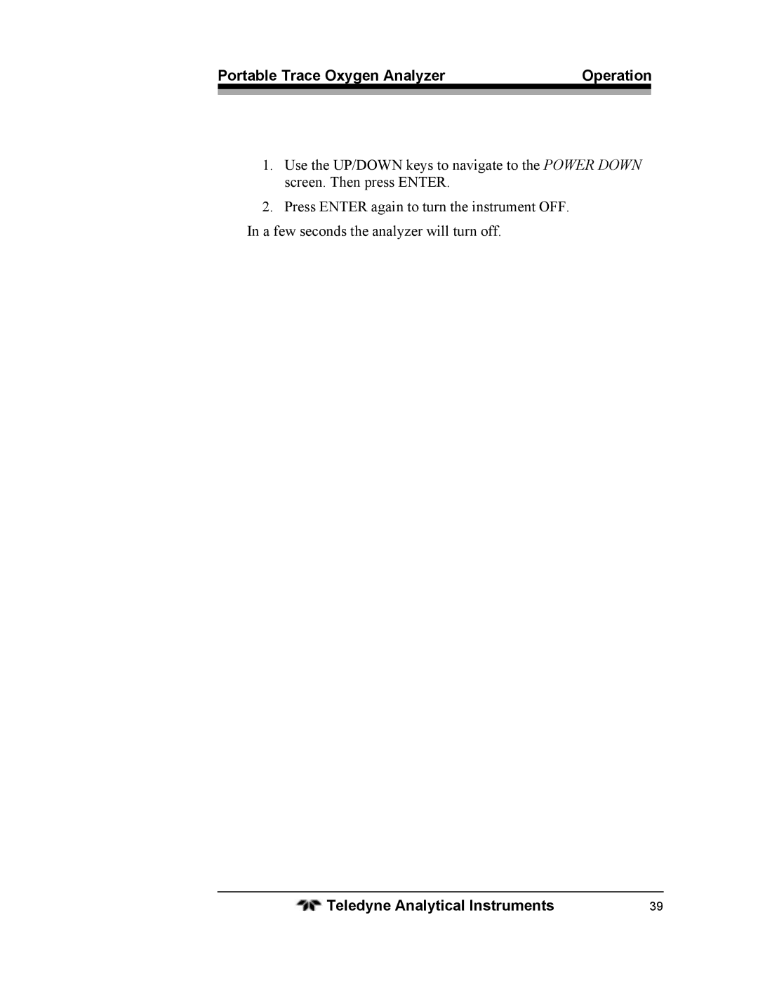 Teledyne 3110 operating instructions Portable Trace Oxygen Analyzer Operation 