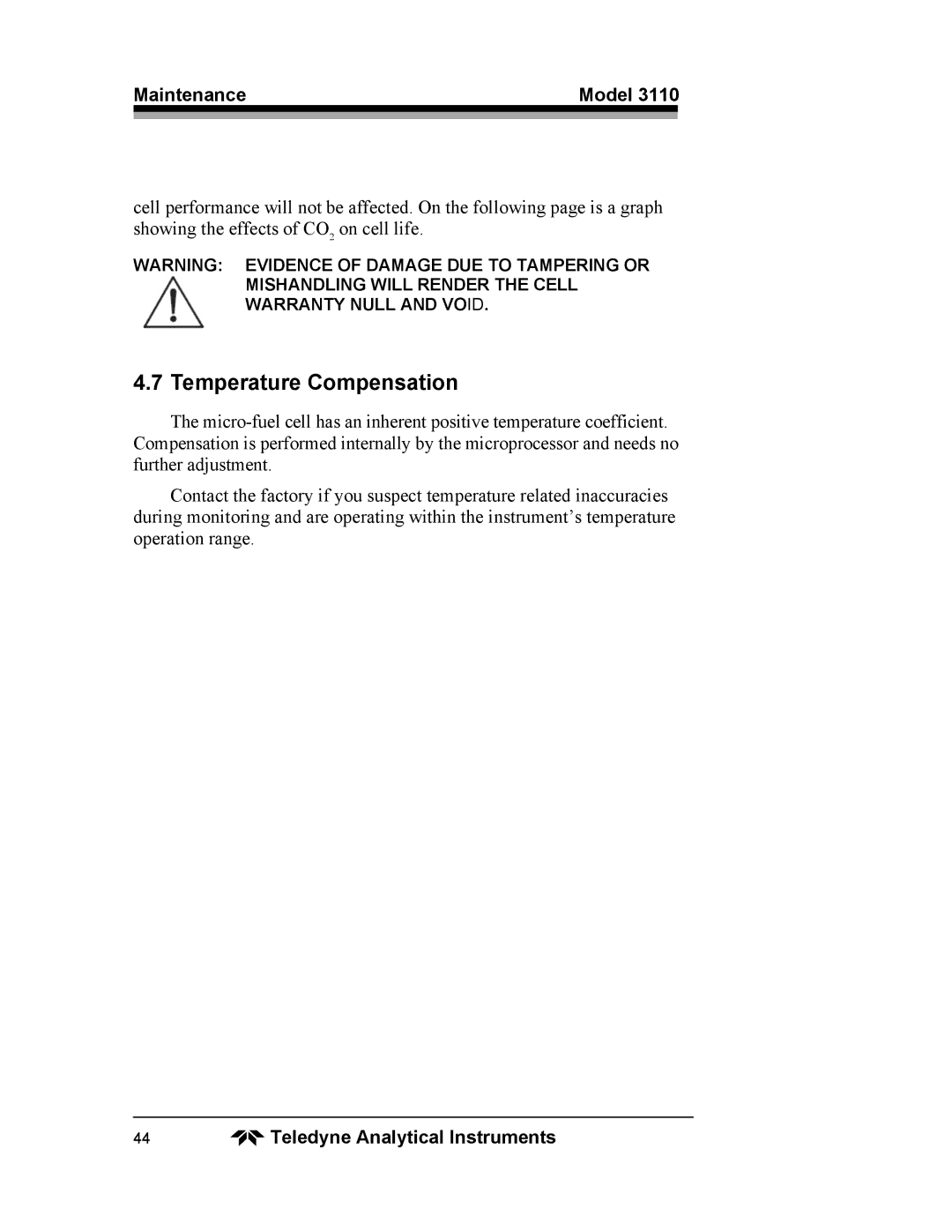 Teledyne 3110 operating instructions Temperature Compensation 