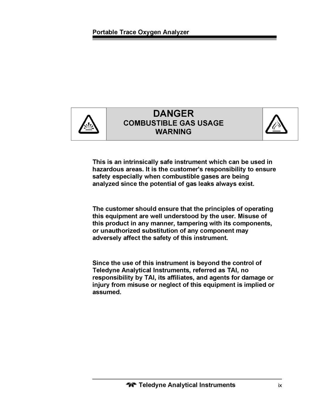 Teledyne 3110 operating instructions Combustible GAS Usage 