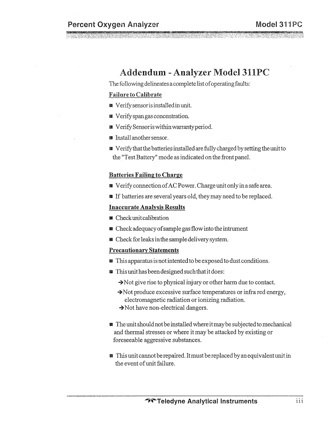 Teledyne 311PC manual 