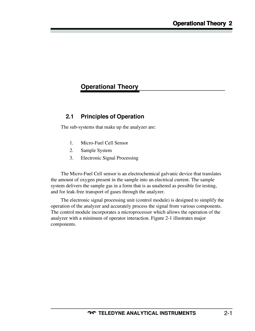 Teledyne 3160 manual Operational Theory, Principles of Operation 