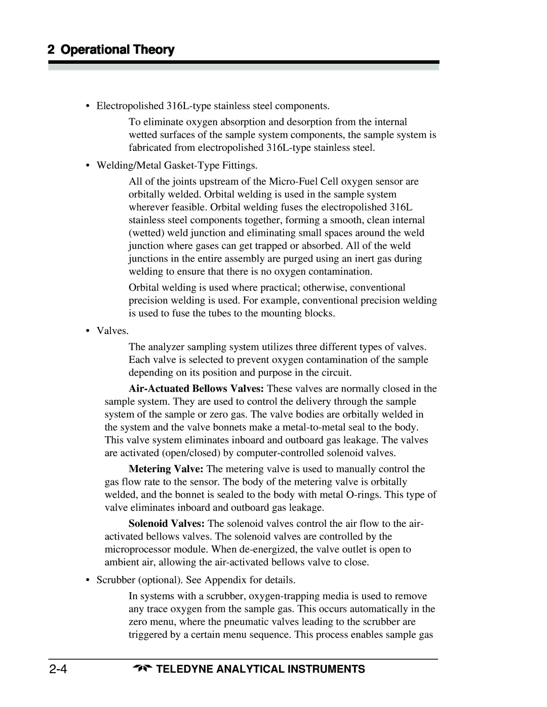 Teledyne 3160 manual Operational Theory 