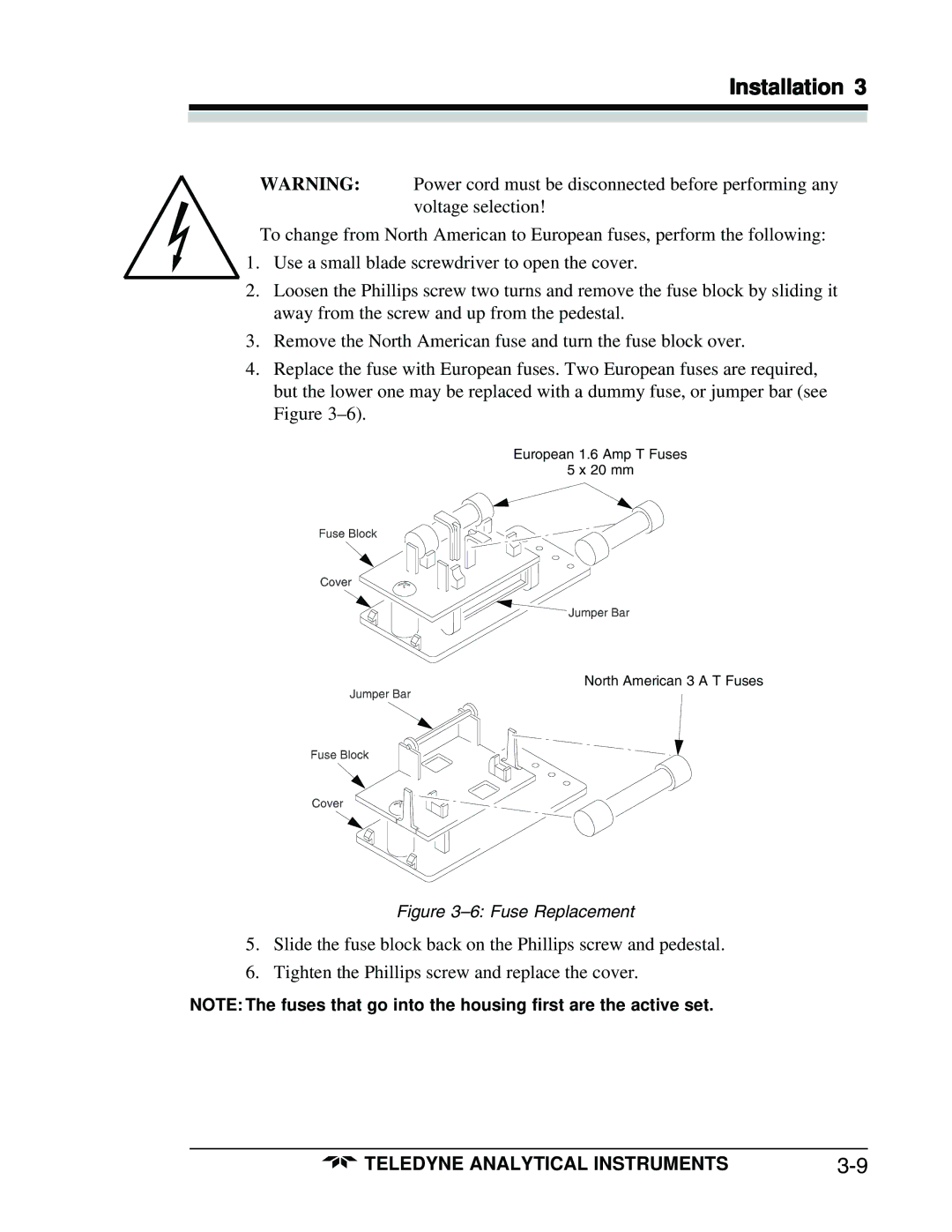 Teledyne 3160 manual Fuse Replacement 