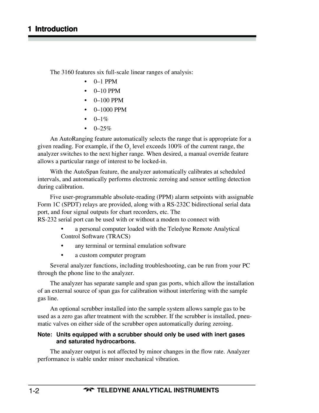 Teledyne 3160 manual Introduction 