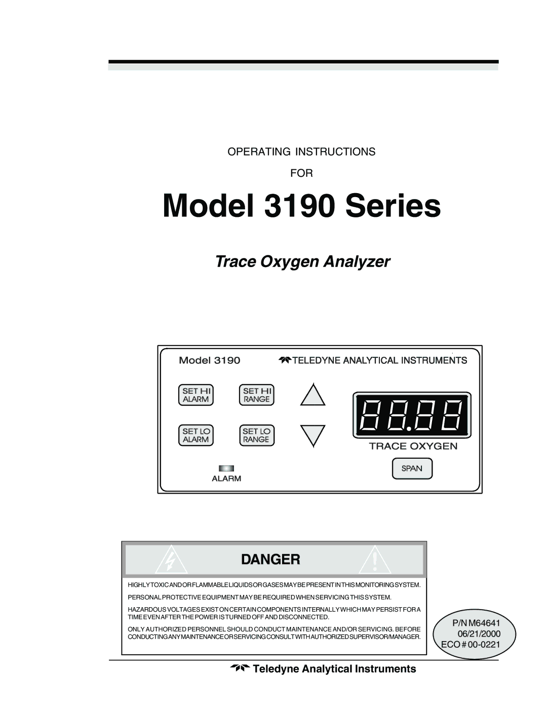 Teledyne manual Model 3190 Series, Teledyne Analytical Instruments 