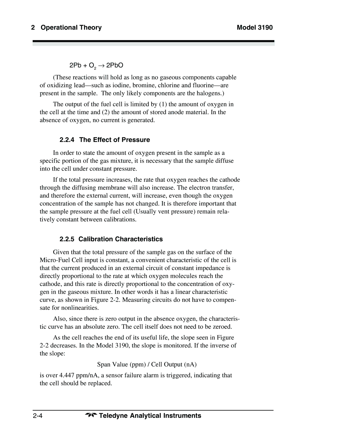 Teledyne 3190 manual Effect of Pressure, Calibration Characteristics 