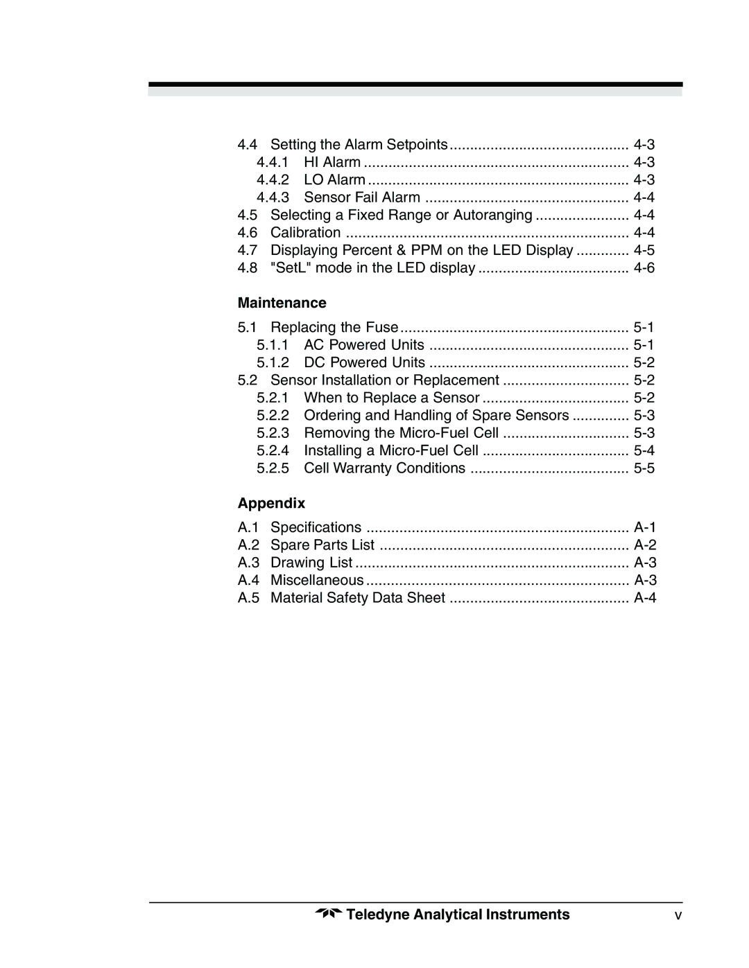 Teledyne 3190 manual Maintenance, Appendix 