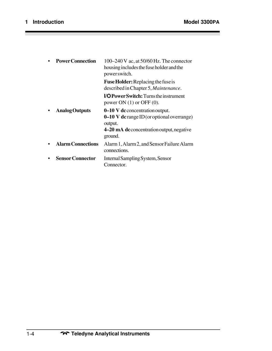 Teledyne 3300PA operating instructions Analog Outputs 