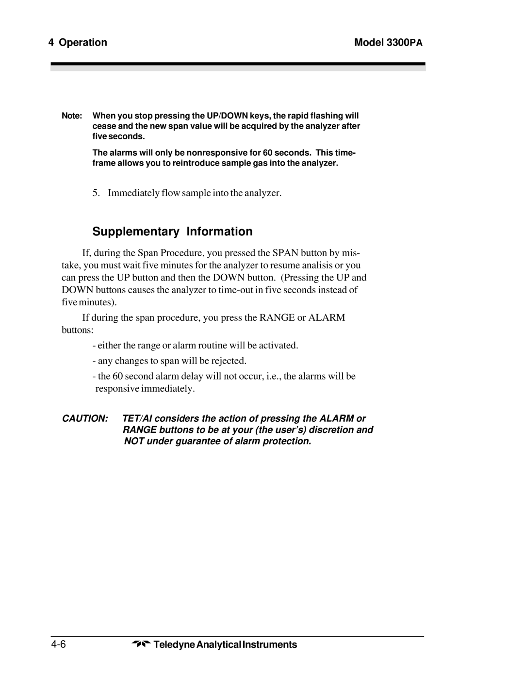 Teledyne 3300PA operating instructions Supplementary Information 