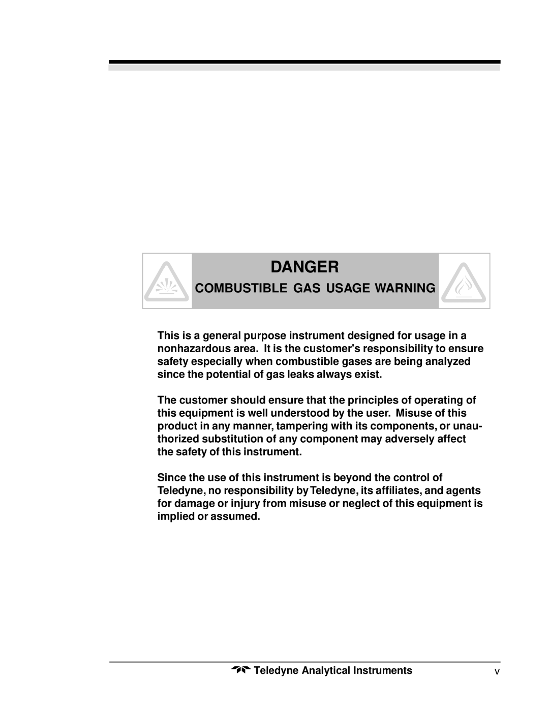 Teledyne 3300PA operating instructions Combustible GAS Usage Warning 