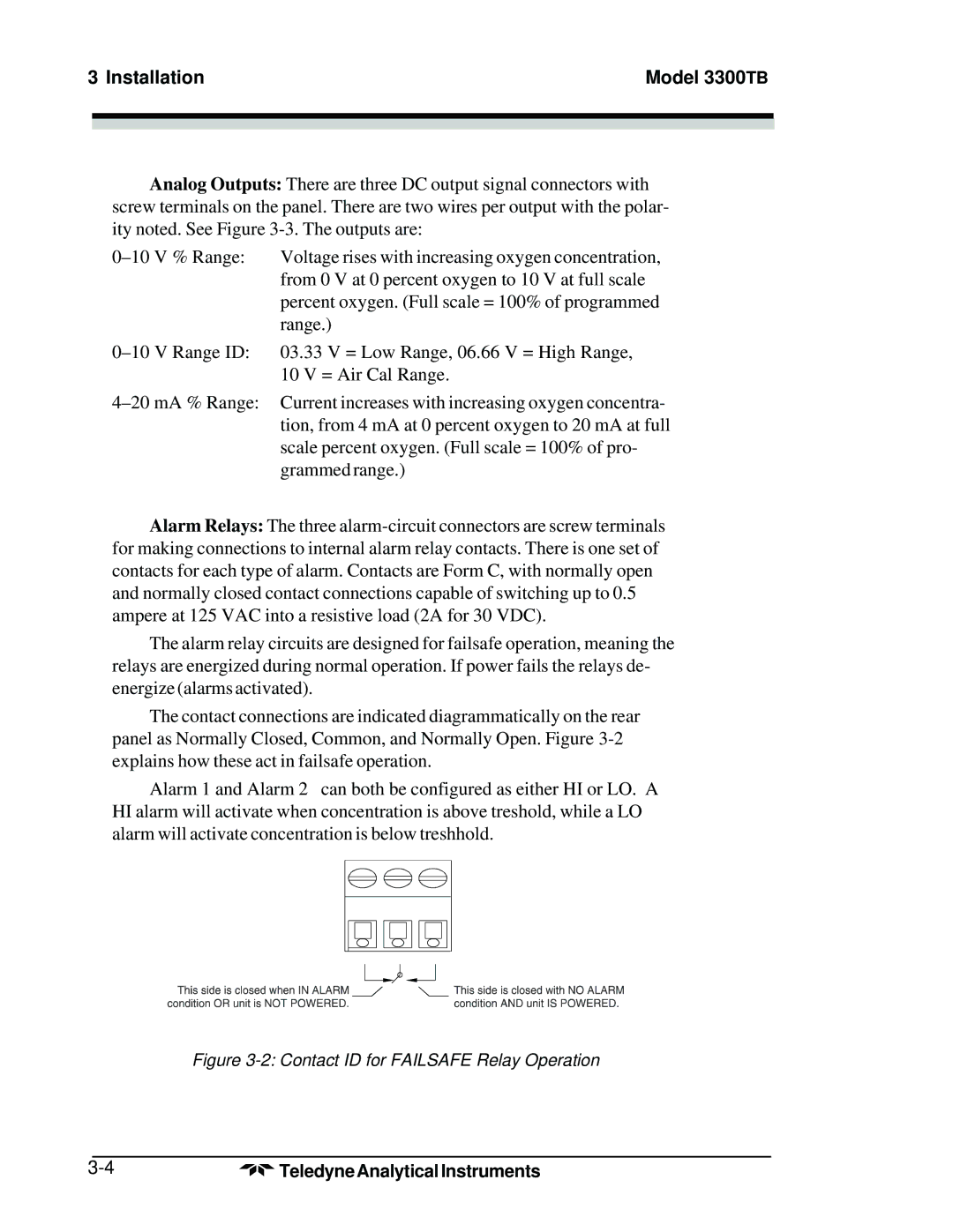 Teledyne 3300TB operating instructions Contact ID for Failsafe Relay Operation 