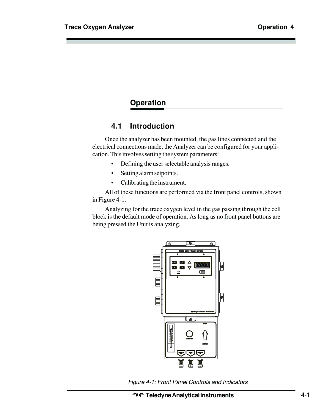 Teledyne 3300TB operating instructions Operation Introduction, Trace Oxygen Analyzer Operation 