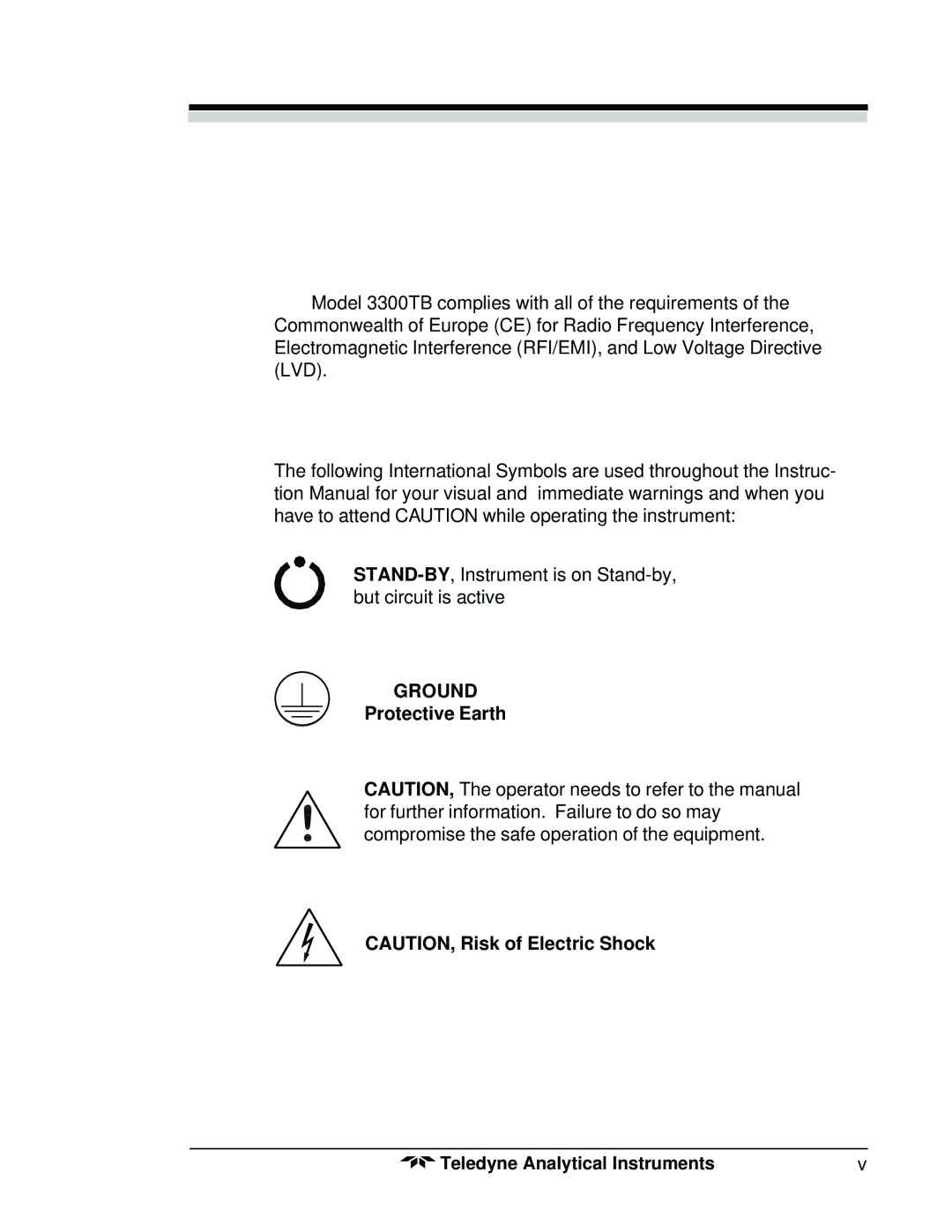 Teledyne 3300TB operating instructions Protective Earth 