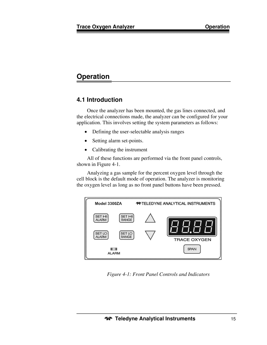 Teledyne 3300ZB operating instructions Operation, Front Panel Controls and Indicators 