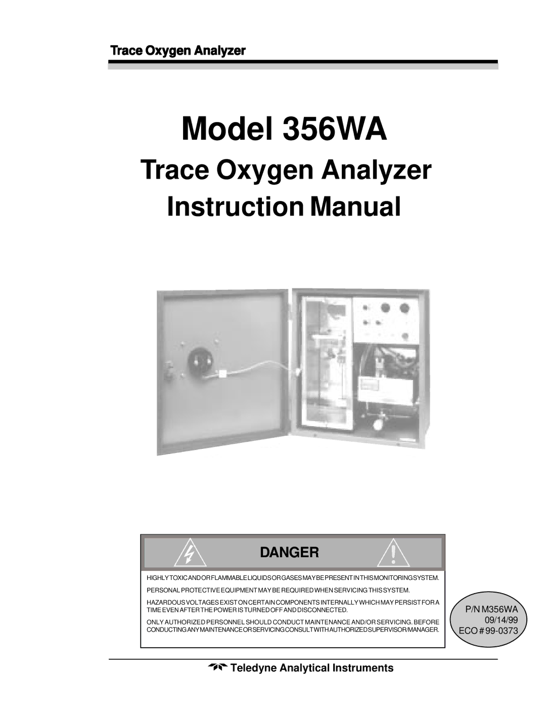 Teledyne 356WA instruction manual Trace Oxygen Analyzer, Teledyne Analytical Instruments 