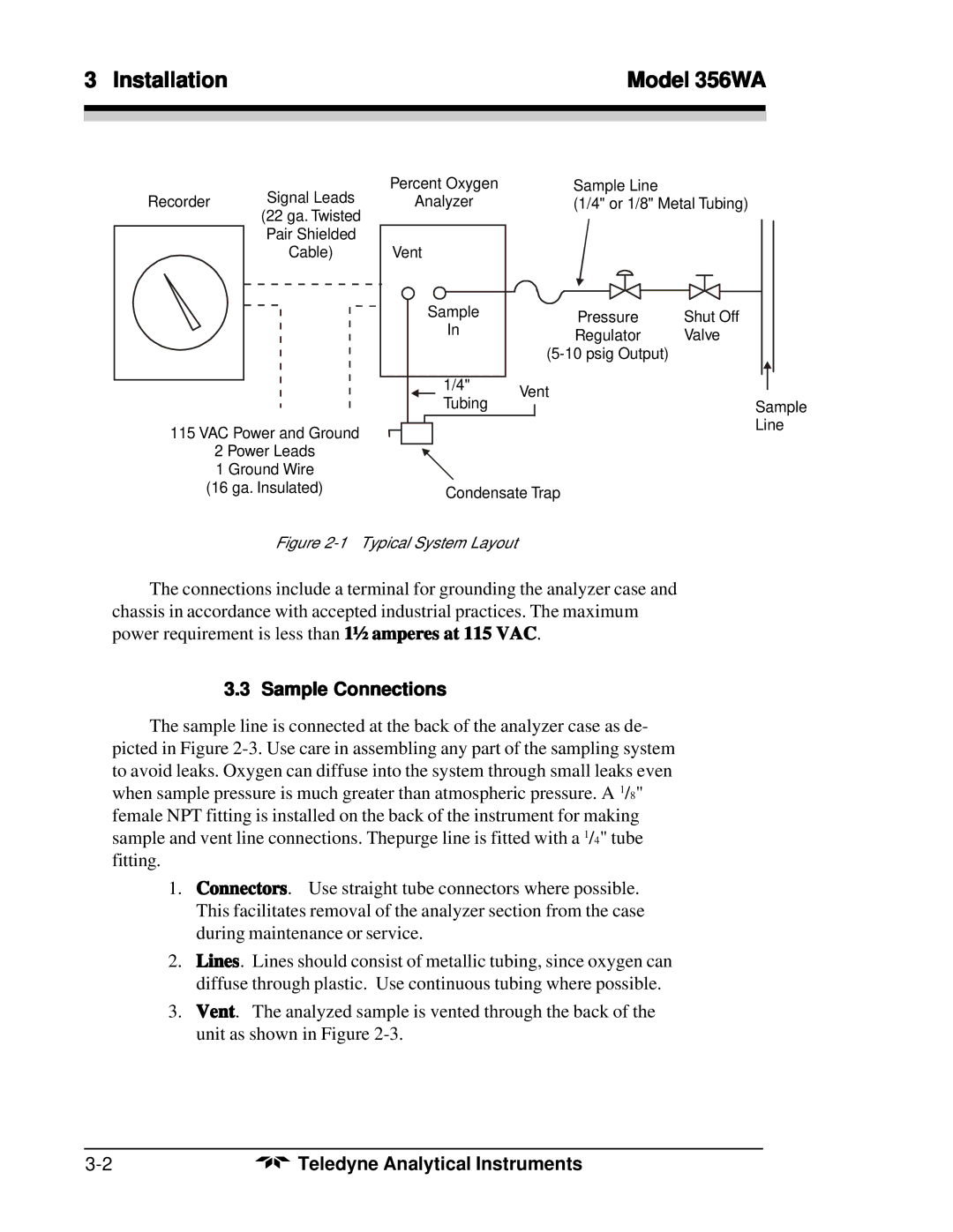 Teledyne 356WA instruction manual Sample Connections, Typical System Layout 