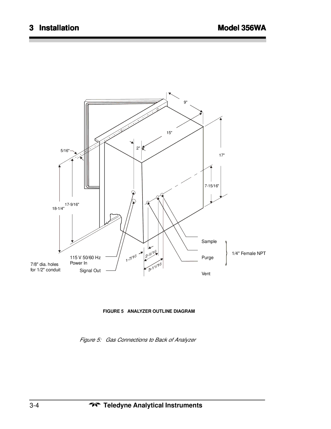 Teledyne 356WA instruction manual Gas Connections to Back of Analyzer 